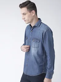 Hangup Blue Cotton Blend Solid Slim Fit Casual Shirt-thumb2