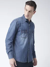 Hangup Blue Cotton Blend Solid Slim Fit Casual Shirt-thumb3
