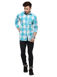 Hangup Turquoise Cotton Blend Checked Slim Fit Casual Shirt-thumb1