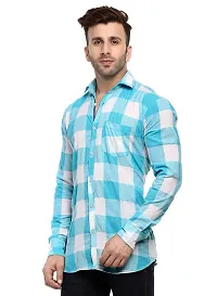 Hangup Turquoise Cotton Blend Checked Slim Fit Casual Shirt-thumb2