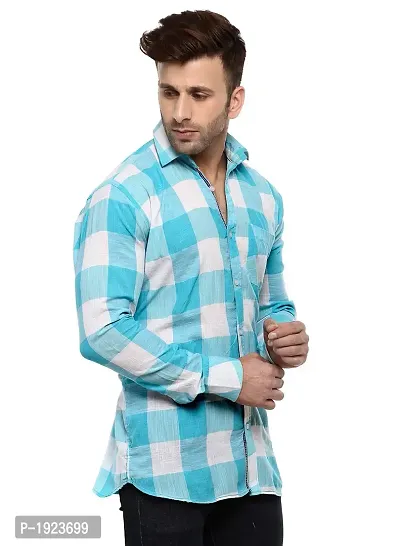 Hangup Turquoise Cotton Blend Checked Slim Fit Casual Shirt-thumb4