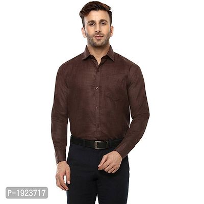 Brown Cotton Blend Solid Regular Fit Formal Shirt-thumb0