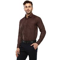 Brown Cotton Blend Solid Regular Fit Formal Shirt-thumb1