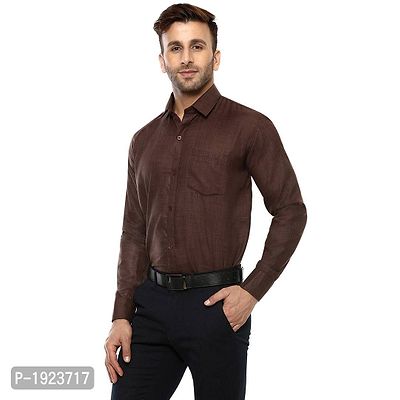 Brown Cotton Blend Solid Regular Fit Formal Shirt-thumb2