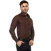 Brown Cotton Blend Solid Regular Fit Formal Shirt-thumb2