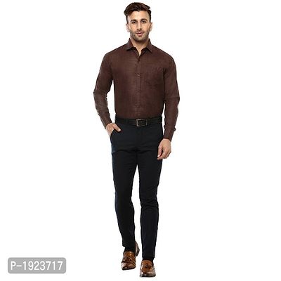 Brown Cotton Blend Solid Regular Fit Formal Shirt-thumb4