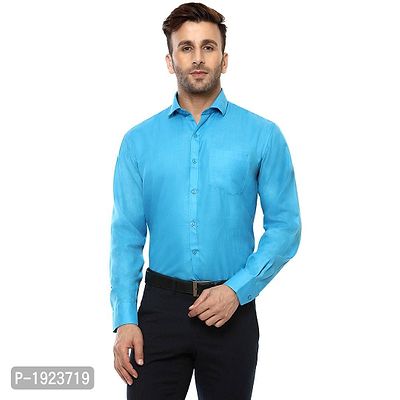 Blue Cotton Blend Solid Regular Fit Formal Shirt-thumb0