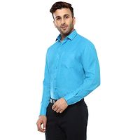 Blue Cotton Blend Solid Regular Fit Formal Shirt-thumb1