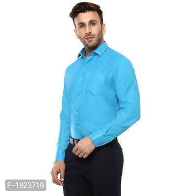 Blue Cotton Blend Solid Regular Fit Formal Shirt-thumb2