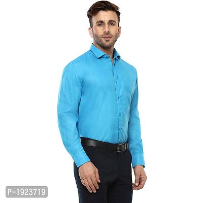 Blue Cotton Blend Solid Regular Fit Formal Shirt-thumb3