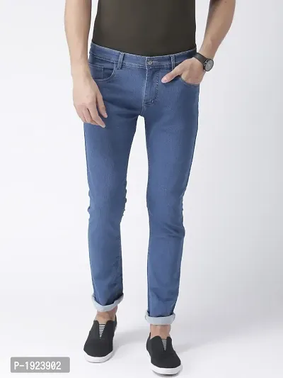 Blue Denim Regular Fit Mid-Rise Jeans For Men-thumb0