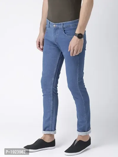 Blue Denim Regular Fit Mid-Rise Jeans For Men-thumb2