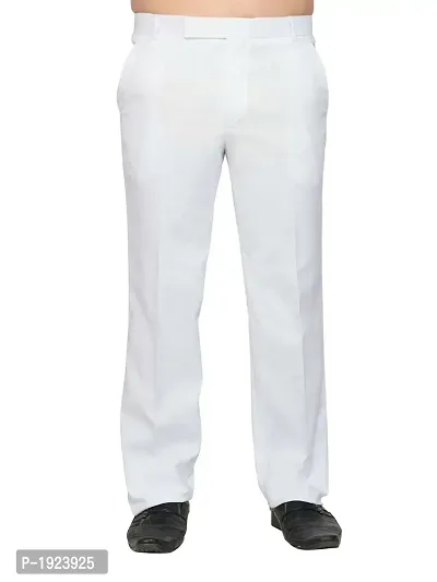 White Linen Regular Fit Formal Trousers-thumb0