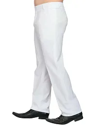 White Linen Regular Fit Formal Trousers-thumb1