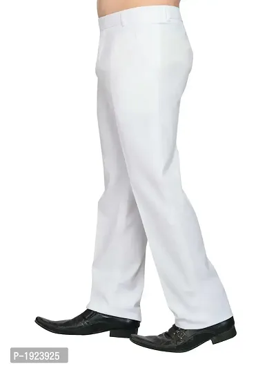 White Linen Regular Fit Formal Trousers-thumb2