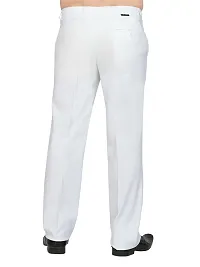 White Linen Regular Fit Formal Trousers-thumb3