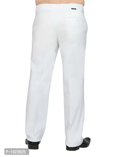 White Linen Regular Fit Formal Trousers-thumb4