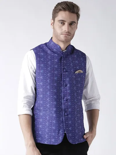 Stylish Printed Blended Nehru Jackets