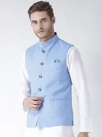 Blue Blended Solid Nehru Jackets-thumb1