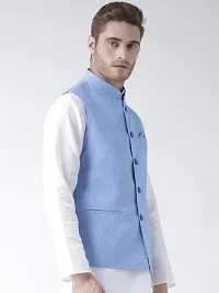 Blue Blended Solid Nehru Jackets-thumb2