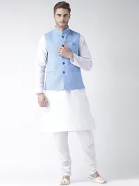 Blue Blended Solid Nehru Jackets-thumb3