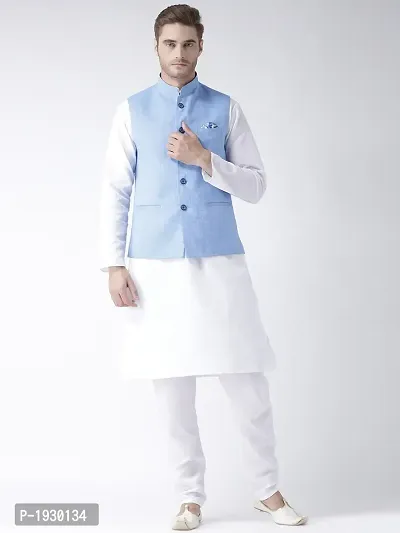 Blue Blended Solid Nehru Jackets-thumb4