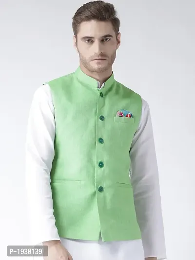 Green Blended Solid Nehru Jackets-thumb0
