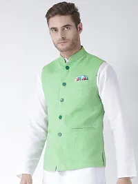 Green Blended Solid Nehru Jackets-thumb1