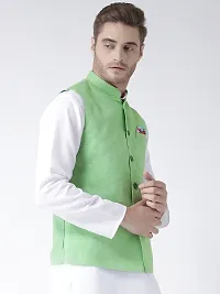 Green Blended Solid Nehru Jackets-thumb2