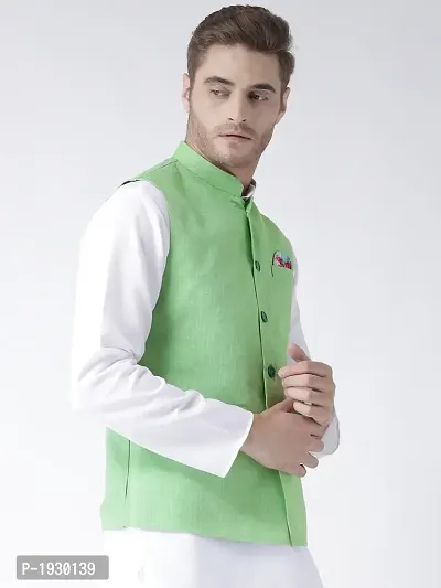 Green Blended Solid Nehru Jackets-thumb3