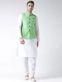 Green Blended Solid Nehru Jackets-thumb3