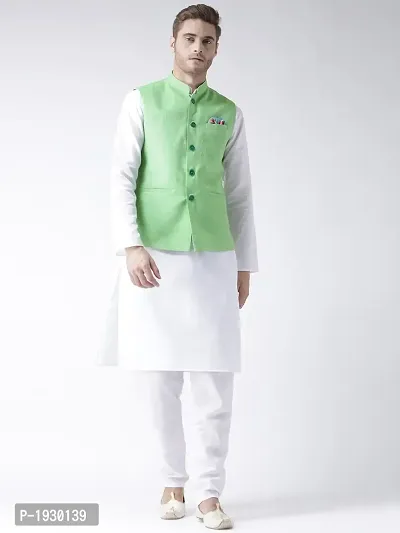 Green Blended Solid Nehru Jackets-thumb4