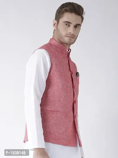 Red Blended Solid Nehru Jackets-thumb3