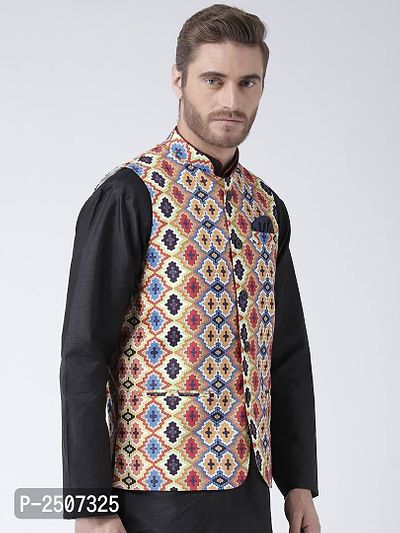 Men Multicoloured Printed Nehru Jacket With Pocket Square-thumb3