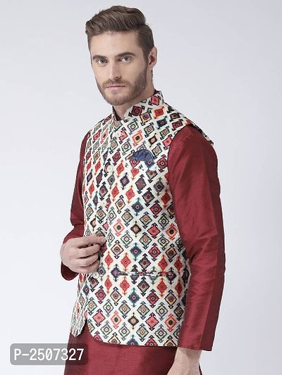 Men Multicoloured Printed Nehru Jacket With Pocket Square-thumb2