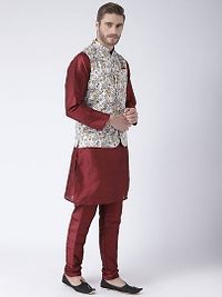 Men Multicoloured Printed Nehru Jacket With Pocket Square-thumb3