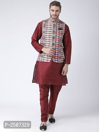 Men Multicoloured Printed Nehru Jacket With Pocket Square-thumb4
