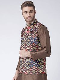 Men Multicoloured Printed Nehru Jacket With Pocket Square-thumb1