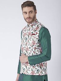 Men Multicoloured Printed Nehru Jacket With Pocket Square-thumb1