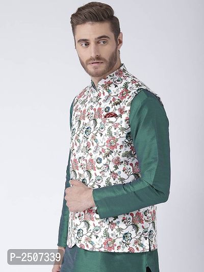 Men Multicoloured Printed Nehru Jacket With Pocket Square-thumb2