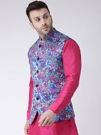 Polyester Viscose Printed Reversible Ethnic Jacket For Men-thumb2