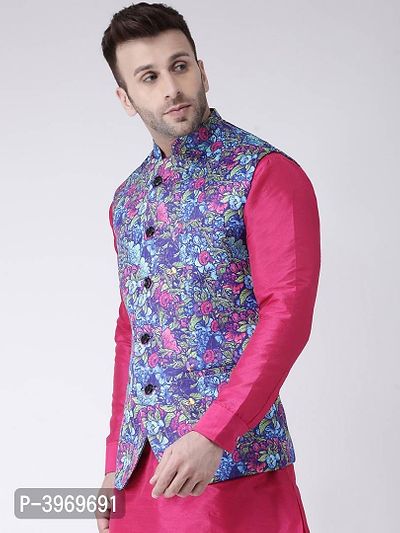 Polyester Viscose Printed Reversible Ethnic Jacket For Men-thumb3