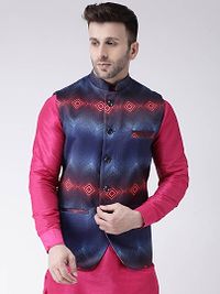 Polyester Viscose Printed Reversible Ethnic Jacket For Men-thumb1