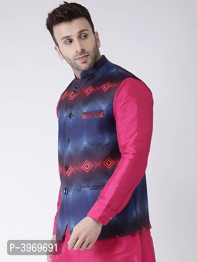 Polyester Viscose Printed Reversible Ethnic Jacket For Men-thumb4