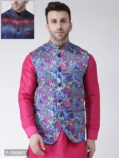 Polyester Viscose Printed Reversible Ethnic Jacket For Men-thumb0