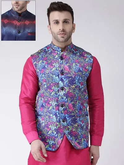 Men's Reversible Printed Polyester Nehru Jackets