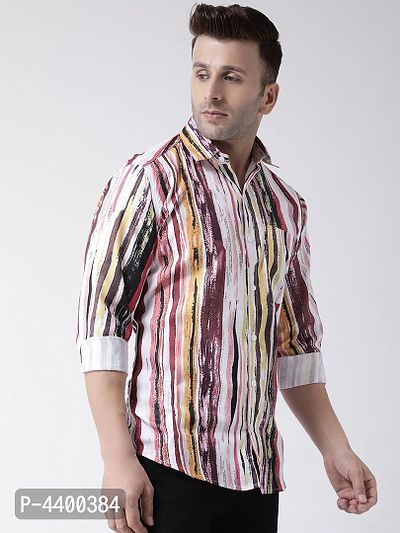 Stylish White Striped Cotton Blend Slim Fit Casual Shirt For Men-thumb3