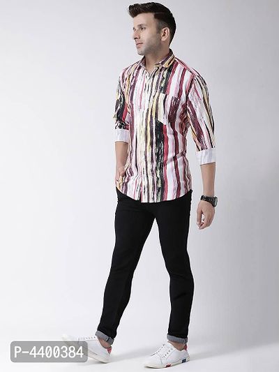 Stylish White Striped Cotton Blend Slim Fit Casual Shirt For Men-thumb4