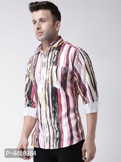 Stylish White Striped Cotton Blend Slim Fit Casual Shirt For Men-thumb2