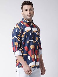 Stylish Navy Blue Printed Cotton Blend Slim Fit Casual Shirt For Men-thumb2